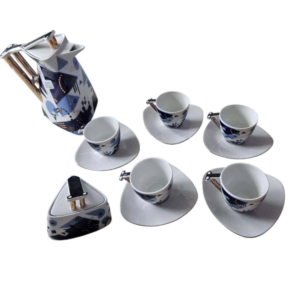 Vintage Karlovasky Porcelen  Postmodern " Delta Luxery Set Of 5 Esprosso/ Tea - Picture 3 of 16